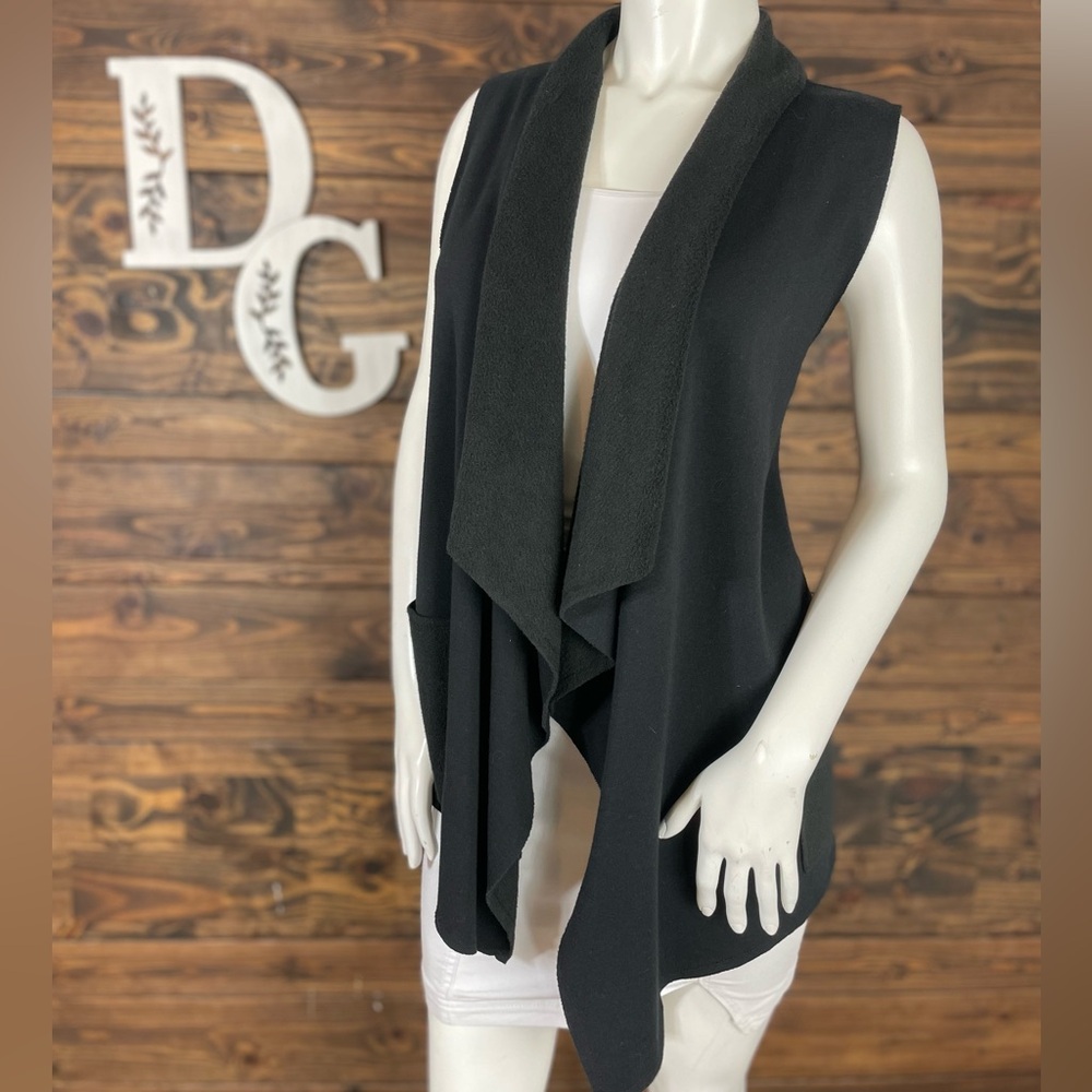 Cable & Gauge | Black Open Waterfall Front Sweater Vest Fleece Basics